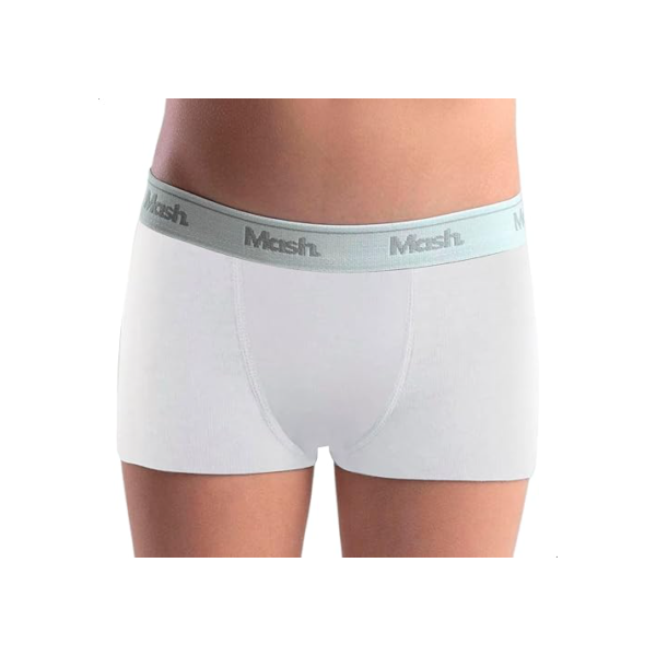 MASH INFANTIL Cueca Boxer 100% Algodão Hipoalergênico Respirável Menino Durável, Branco, M