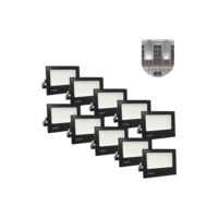 Kit 10 Refletor Led 200w Holofote Prova Dágua Frio Carcaça Preto Luz Branco-frio