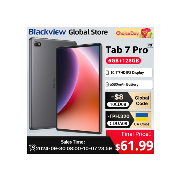Tablet Blackview Tab 7 pro 10.1'' Tela FHD GPS 6GB 128GB 4G Câmera 13MP 6580mAh Unisoc T606 Android 12 Tablets Pad PC