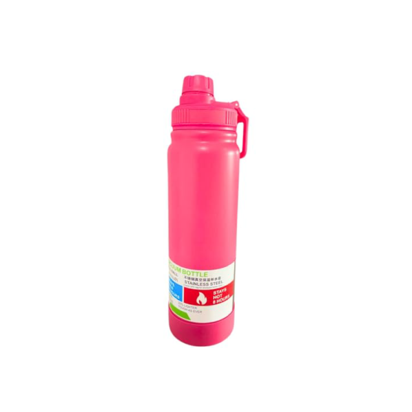 Garrafa De Água Térmica Inox 800ml, Dupla Parede com Isolamento a Vácuo, Conservação 12h Gelada 8h Quente, Tampa Vedada, Alça Dobrável, Academia,Fitness, Corrida,28x8cm (Rosa Pink)