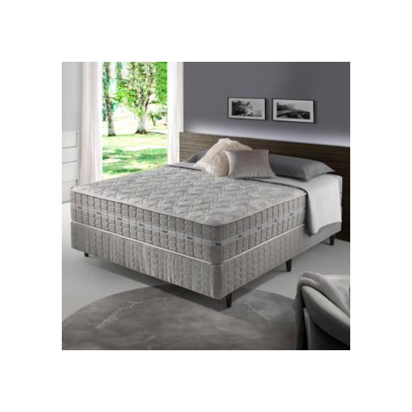 Cama Box Casal Cinza + Colchão Molas Ensacadas Alabama 138x188x61cm - ZIDI