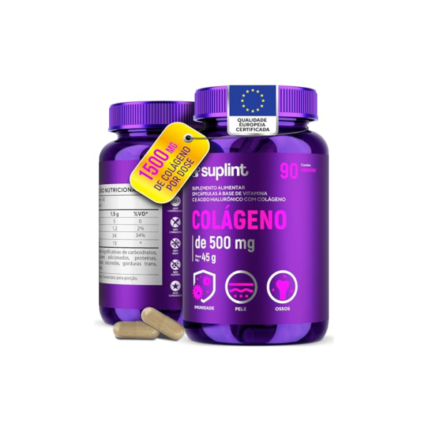 Colágeno Hidrolisado 1050 mg com Ácido Hialurônico e Vitamina C – Suplemento para Pele, Cabelos, Unhas e Articulações – Sem Glúten, Vegano, Sem OGM – 90 Cápsulas