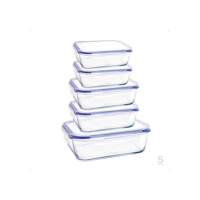 Kit Conjunto 5 Potes De Geladeira Hermético De Vidro Marmita Tampa Click (Azul)