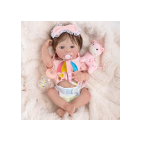 Bebê Reborn Boneca Silicone Menina Olhos Azuis Realista Pintado 48cm Com Urso e Acessórios