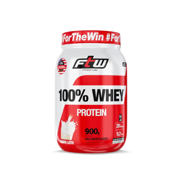 FTW 100% Whey Protein com Proteína Concentrada WPC, Suplemento Alimentar Pós-Treino em Pó com Fonte de Proteína do Soro do Leite, Alto Valor Biológico, Sem Glúten – Pote 900g (Sabor Leite)
