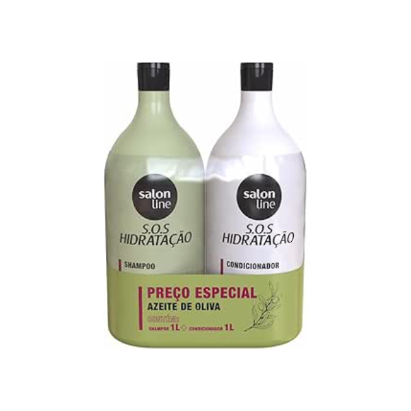 Salon Line, Kit Shampoo e Condicionador, SOS Hidratação, Azeite de Oliva, Vegano - Cabelos Ondulados, Cacheados e Crespos, 1 L cada