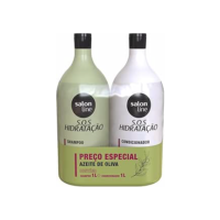 Salon Line, Kit Shampoo e Condicionador, SOS Hidratação, Azeite de Oliva, Vegano - Cabelos Ondulados, Cacheados e Crespos, 1 L cada