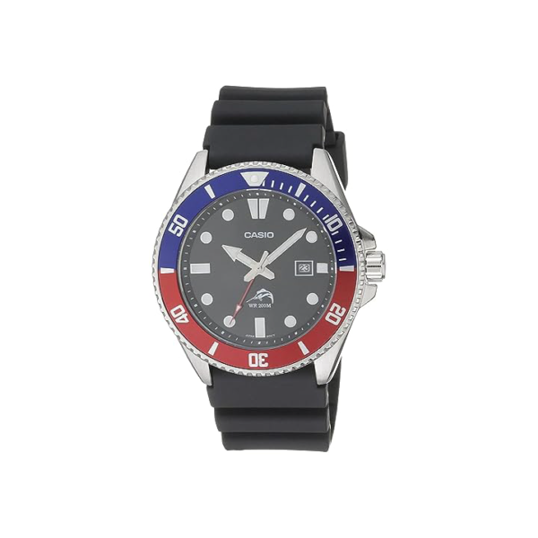 Casio Relógio de mergulho masculino MDV106-1AV 200 M WR preto (MDV106-1A), Preto/vermelho, Clássico