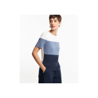 Blusa em Viscose com Bloco de Cor Bege/Azul Marinho