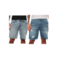 Bermuda Kit 2 Peças Jeans Masculina, Puido Laser Rasgo 100% Algodao Mercadoria Premium.