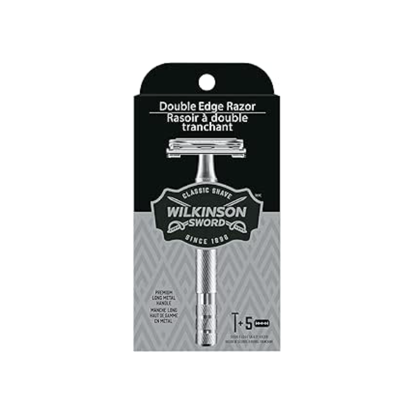 Wilkinson Sword Barbeador de borda dupla para homens com 5 refis de lâminas de barbear de borda dupla