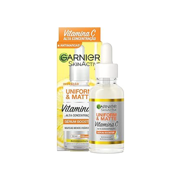 Garnier Uniform & Matte Sérum Facial Antimarcas Vitamina C, Niacinamida e Ácido Salicílico, Reduz Marcas Visivelmente, Controla Oleosidade, Efeito Matte, Hidrata e Uniformiza a Pele, 30ml