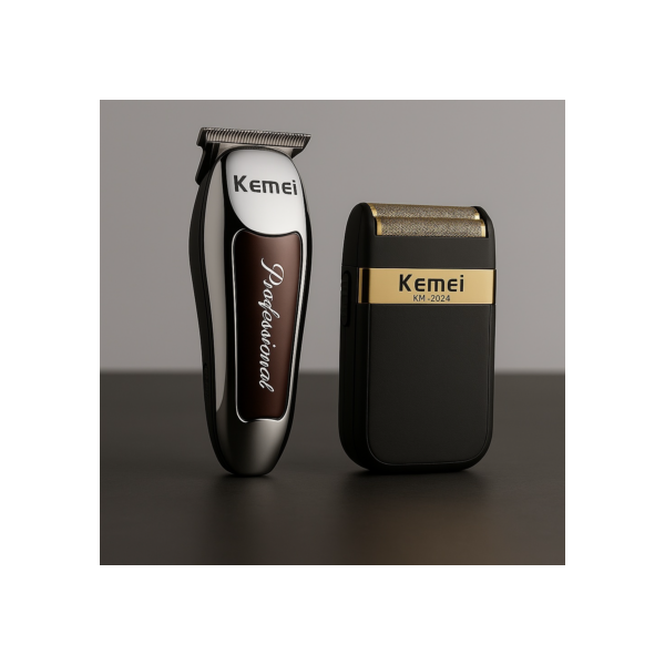 Kit 2 Maquininha Cortar Cabelo Barba Acabamento Profisional Kemei Shave 2024 Kemei 9163 Recarregavel