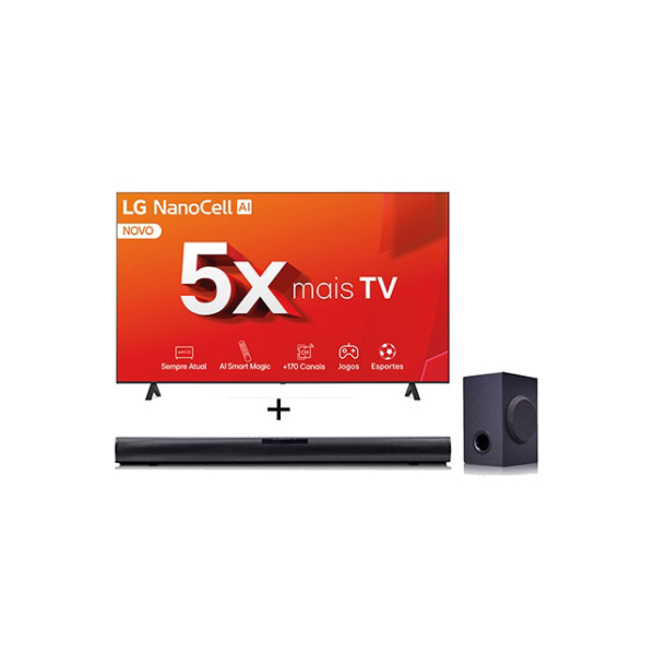 Combo LG Smart TV NanoCell NANO80 4K de 55 polegadas 55NANO80 + Soundbar SQC1 160W RMS, 2.1 Canais - 55NANO80T.SQC1 | LG BR
