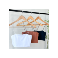 Kit 3 Cropped Feminino Top Faixa Alças Elásticos Finas Forro Duplo Suplex