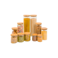 Kit 11 Potes Vidro Tampa De Bambu Herméticos Redondos - Tüd Cor Marrom-claro