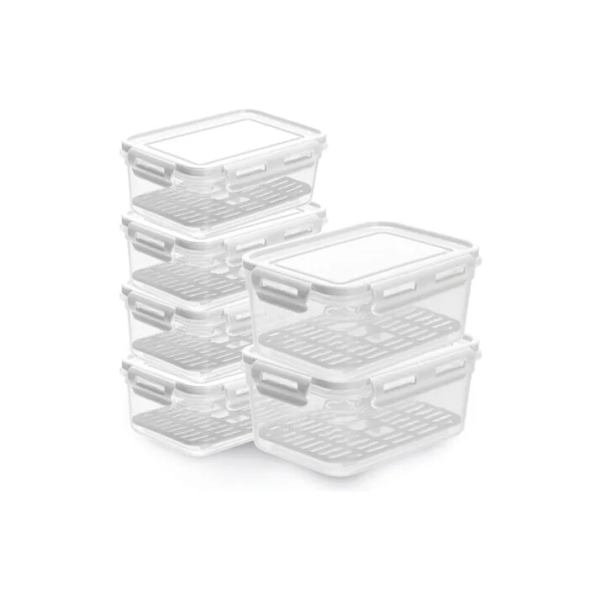 Kit 6 Pote C/ Escorredor Porta Frios Queijo Presunto Frutas Branco