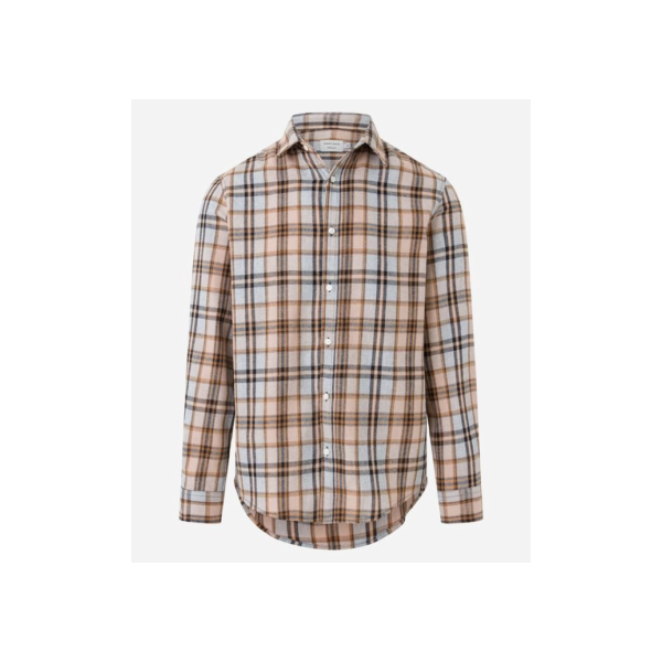 Camisa em Flanela com Estampa Xadrez e Abotoamento Marrom/ Bege