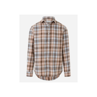 Camisa em Flanela com Estampa Xadrez e Abotoamento Marrom/ Bege