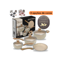 Kit Jogo De Panela 4 Peças Revestimento Cêramica Antiaderente Creme