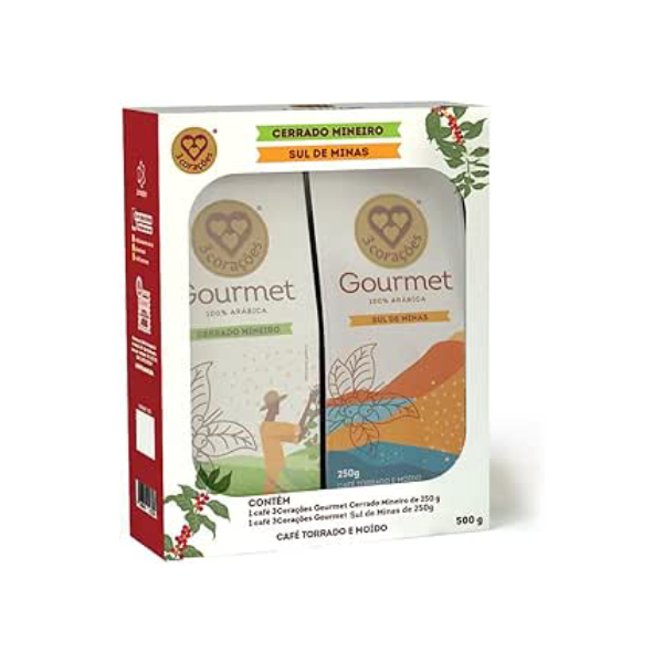 3 Corações Kit Café Gourmet Torrado e moído - Cerrado Mineiro e Sul de Minas, 2x250g