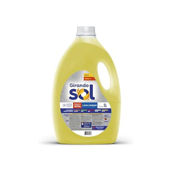 Girando Sol Detergente Lava-Louças Neutro 5L Detergente Líquido Para Lava-Louças Amarelo Contém Tensoativo Biodegradável Neutro Dermatologicamente Testado