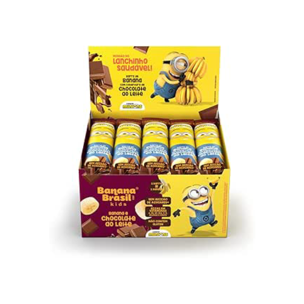 Banana Brasil Display Barra De Frutas Banana Kids Minions Sabor Cob. Choc. Ao Leite C/ 20 Unid. De 22G (440G)