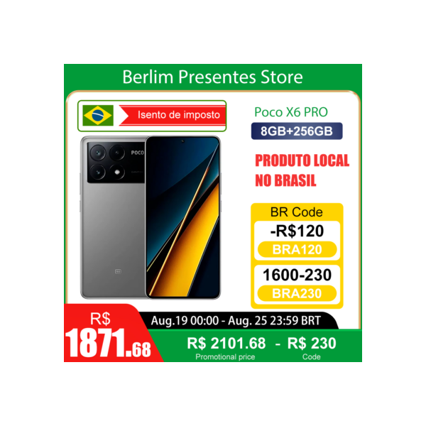 Xiaomi Poco X6 PRO 5G 256GB ROM / 8GB RAM Versão Global | Smartphone 5G , ROM Global , Câmera 64MP , Carregador 67W