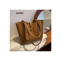 Lovito Elegante Bolsa Feminina Tote de Ombro Lisa Grande e Bolsinha de Moedas Conjunto de Duas Peças LFA08611 (Cáqui/Marrom/Preto)