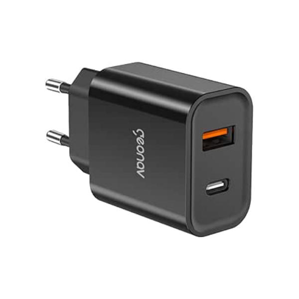 Geonav Carregador Universal Ultra Rápido Duo, 1 X USB-C Power Delivery 20W, 1 X USB Quick Charge 18W, CH20PDQCBK, Preto