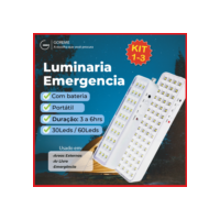 Kit 3 Luminária Emergência Lâmpada 30 ou 60 Leds Recarregável Bivolt Luz Branca Fria