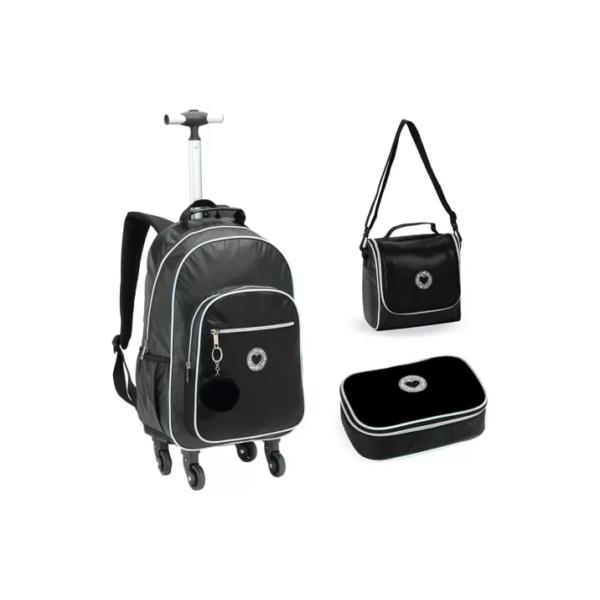 Kit Mochila 360° , Lancheira E Estojo Escolar Brilhosa