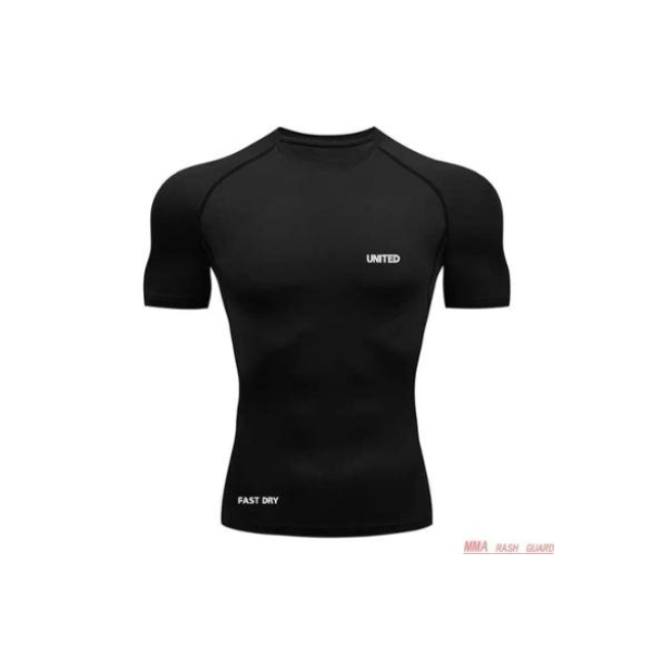 Camisa de compressão térmica Manga Curta United Pro Proteção Solar FPS 50+ Rash Guard - Preto