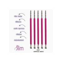 Kit 05 Espátulas Slim -  Bastão Mista Unha Inox ROSA Com Silicone Cutelaria Manicure