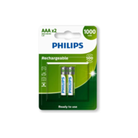 02 Pilhas AAA Philips Recarregável 1000mah 3A Palito 1 Cartela