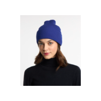 Gorro Canelado em Tricô com Barra Dobrada Azul