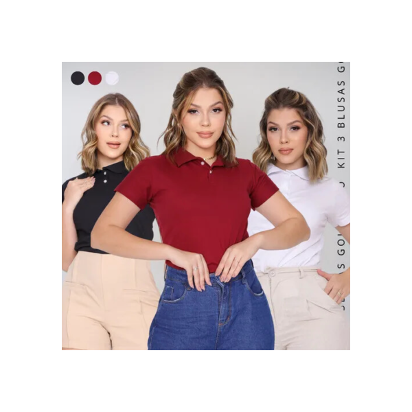 Kit 3 Camisa Feminina Gola Polo Pra Uniforme De Trabalho
