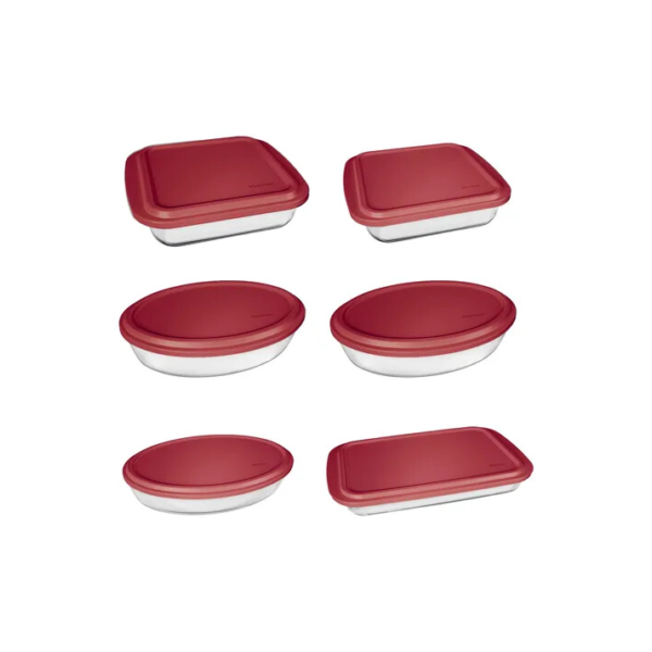 Conjunto Assadeiras 6 peças com Tampa Vermelha Marinex