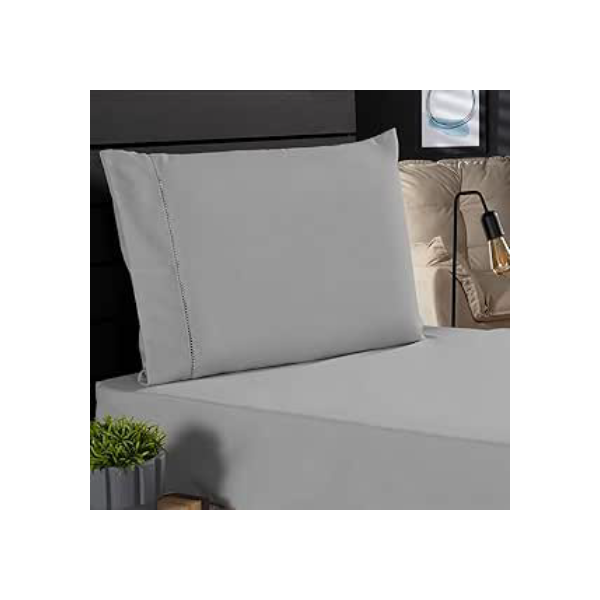 Jogo de Cama Classic Solteiro Percal 400 Fios Ponto Palito 02 Peças, Antiácaro, Anti-pilling com Toque Macio - Cinza