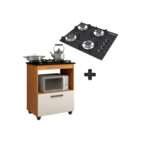 Kit Balcão Salvia Mais Fogão Cooktop 4 Bocas Preto Chamalux
