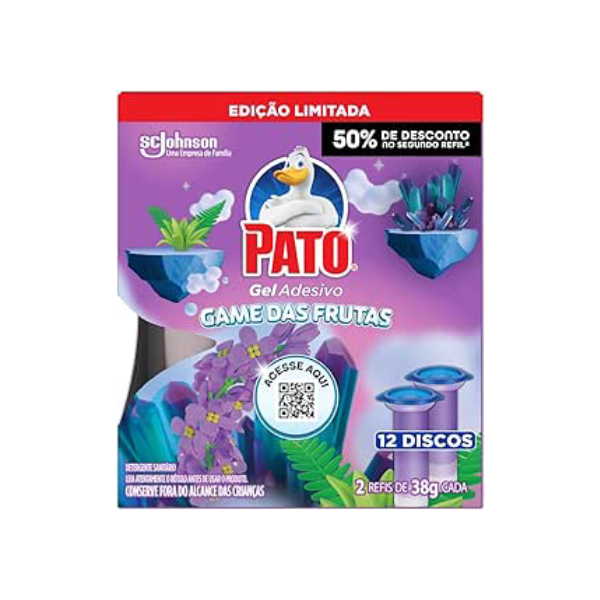 Pato Desodorizador Gel Adesivo Edição Limitada Game das Frutas, Limpeza Banheiro, Vaso Sanitário Limpo e Perfumado, 12 Discos