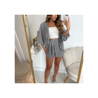 Conjunto kimono Shorts saia +Kimono femenino Blogueira Max Camisa listrado