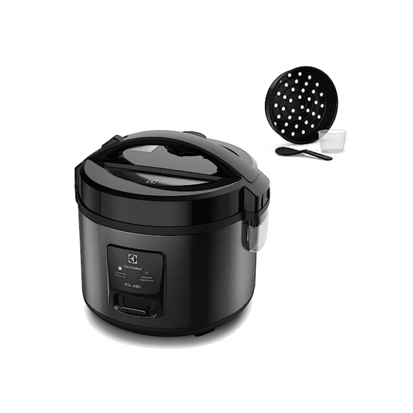 Panela Elétrica Electrolux vapor arroz capacidade 2L 6 Xícaras 2 em 1 timer panela removivel antiaderente tampa com visor transparente ERC10 inox 127v por Rita Lobo