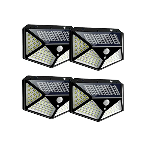 4 Peças Luminária Solar De Parede Refletor 100 Led Sensor Presença Movimento Prova D' Água Com 3 Funções Solar light