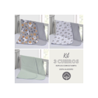 Kit 3 Cueiro Duplo 100% Algodão Varias Estampas Conforto de Bebê