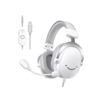 FIFINE Fone de ouvido USB para jogos de PC com conector de áudio de 3,5 mm,microfone removível,som surround 7.1,controle de volume,com fio para streaming para PS5,computador,controlador,Xbox-H9 branco