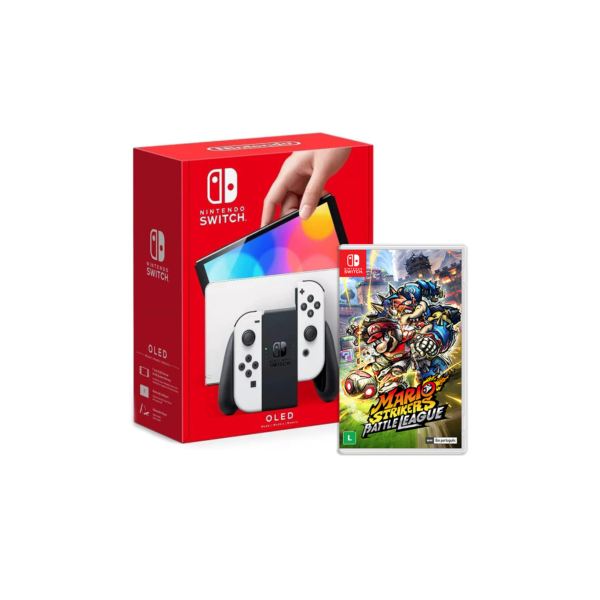 Console Nintendo Switch Oled Branco + Jogo Mario Strikers: Battle League