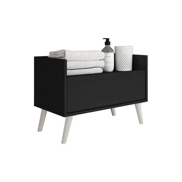Gabinete Armário Banheiro 60 cm c/ Pés Retrô Multimóveis Preto/Branco