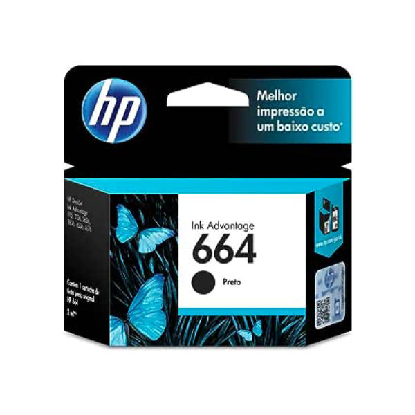 Cartucho de Tinta HP 664 Preto Original (F6V29AB) Para Impressora HP Deskjet 2136, Impressora HP Deskjet 2676, Impressora HP Deskjet 3776, Impressora HP Deskjet 5076, Impressora HP Deskjet 527