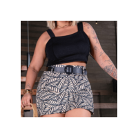 Conjunto Feminino Cropped Alcinha + Short Saia com Cinto Conjuntinho Plus Size